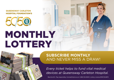 QCH 50/50 lottery, nurse standing beside equipment